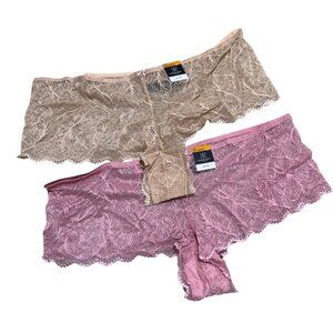 INC Intl Concepts Plus Size 3X Lace Boyshort Panties (2) Pair Frappe Pink ‎ NWT